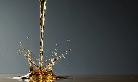 Liquid Gold Concept - golden fluid splash captured mid-motion, high-speed macro shot under studio light, smooth glossy reflections evoking wealthの素材