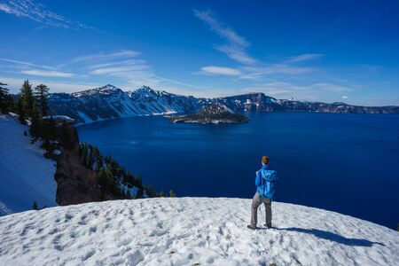 Beautiful blue lake in Crater Lake National Park, Oregonの写真素材
