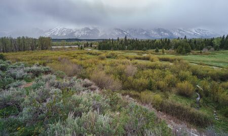 Cloudy Day in Grand Teton National Park, Wyomingの写真素材