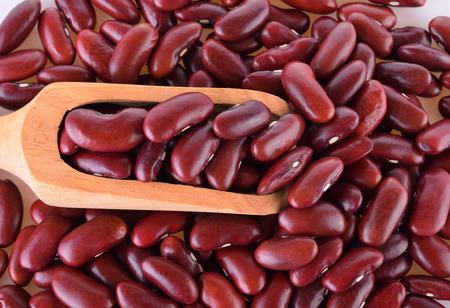 the red beans in wooden scoopの写真素材