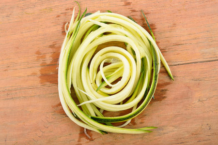 Making of spiral zucchini spaghetti imitation noodles.の写真素材