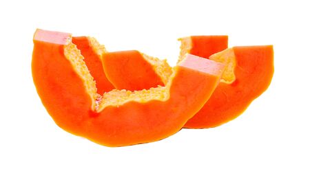 sliced papaya isolated on a white backgroundの写真素材