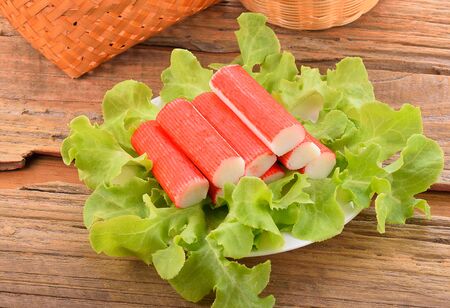 Sushi crab on a wooden backgroundの写真素材