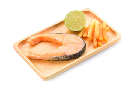 Grilled salmon on a white background.の写真素材