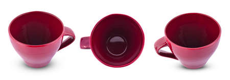 red coffee cup isolated on a white backgroundの写真素材