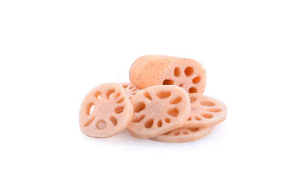 Lotus root isolated on white backgroundの写真素材
