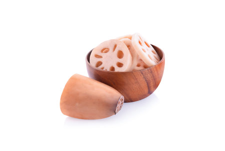 Lotus root isolated on white backgroundの写真素材