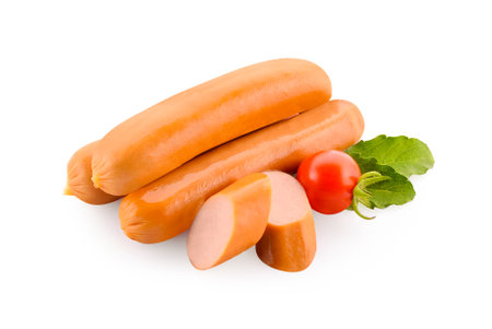 Sausage slices isolated on a white backgroundの写真素材