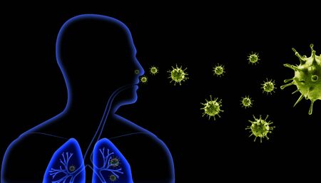 Microscopic view of influenza virus cellsの写真素材