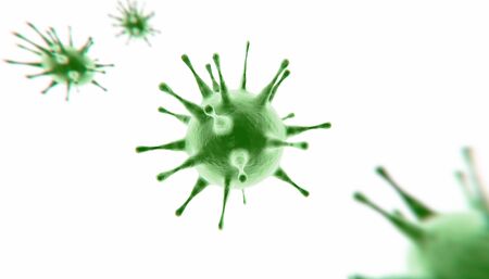 Microscopic view of influenza virus cellsの写真素材