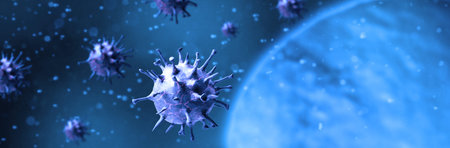 Microscopic view of influenza virus cells