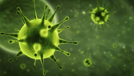 Microscopic view of influenza virus cells. 3D medical illustrationの写真素材