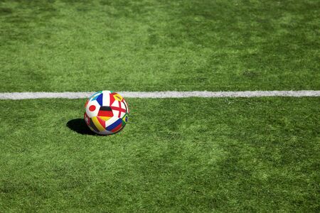 Traditional soccer game with a leather ballの写真素材