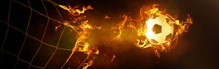 Traditional soccer game with a leather ballの写真素材