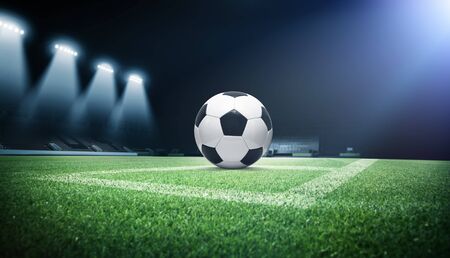 Football stadium, shiny lights, view from field. Soccer conceptの写真素材