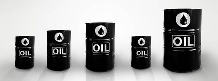 Metal oil barrels. Oil, gas and petroleum industry and manufacturing. 3D Illustrationの写真素材