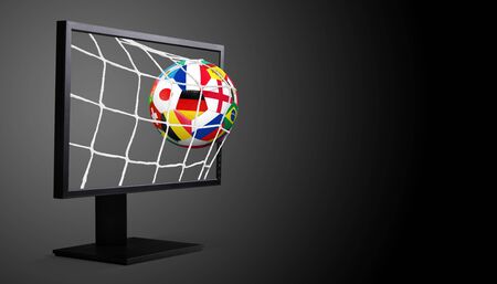 Traditional soccer game with a leather ballの写真素材