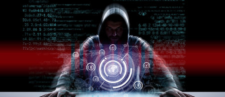 Hacker prints a code on a laptop keyboard to break into a cyberspace