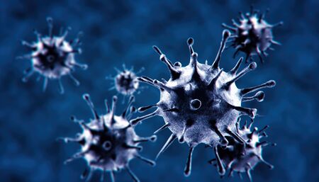 Microscopic view of influenza virus cells. 3D medical illustrationの写真素材