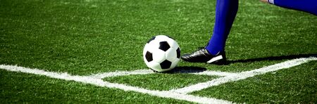 Traditional soccer game with a leather ballの写真素材