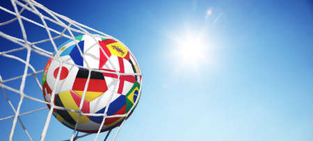 Traditional soccer game with a leather ballの写真素材