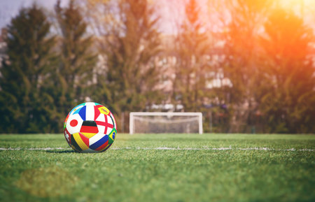 Traditional soccer game with a leather ball