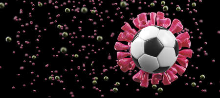 Euro soccer cancellation event concept. Ball with coronavirus maskの写真素材