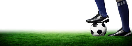 Traditional soccer game with a leather ballの写真素材