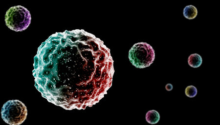 Microscopic view of influenza virus cells. 3D medical illustration