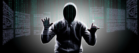 Hacker prints a code on a laptop keyboard to break into a cyberspace