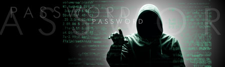 Hacker prints a code on a laptop keyboard to break into a cyberspace
