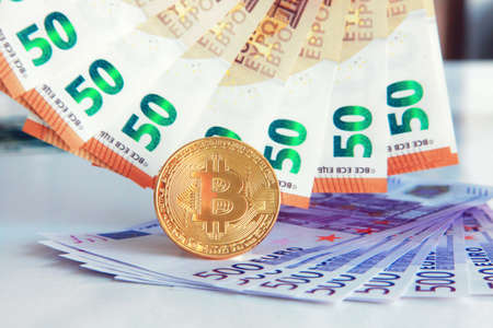 Cryptocurrency concept. Trends in bitcoin exchange rates. Rise and fall of bitcoin.の写真素材