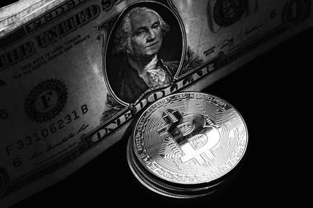 Cryptocurrency concept. Trends in bitcoin exchange rates. Rise and fall of bitcoin.の写真素材