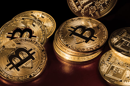 Cryptocurrency concept. Trends in bitcoin exchange rates. Rise and fall of bitcoin.