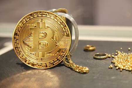 Cryptocurrency concept. Trends in bitcoin exchange rates. Rise and fall of bitcoin.の写真素材