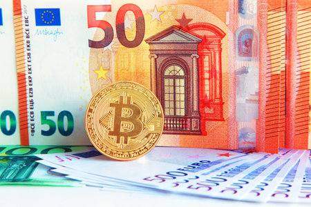 Cryptocurrency concept. Trends in bitcoin exchange rates. Rise and fall of bitcoin.