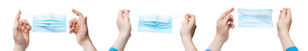 Typical surgical mask to cover mouth, nose. Protection concept, against coronavirus.