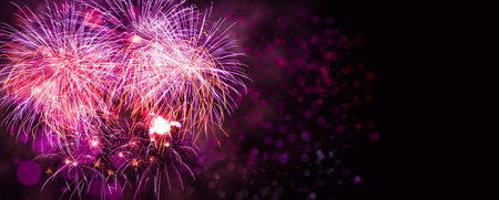 Colorful firework with bokeh background. New Year celebration, Abstract holiday background