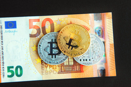 Cryptocurrency concept. Trends in bitcoin exchange rates. Rise and fall of bitcoin.