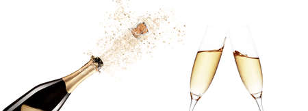 Glasses of champagne with splash, celebration theme conceptの写真素材