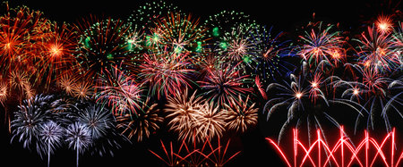 Colorful firework with bokeh background. New Year celebration, Abstract holiday background
