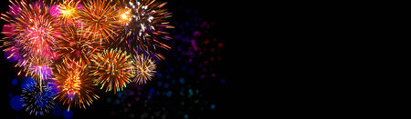 Colorful firework with bokeh background. New Year celebration, Abstract holiday background