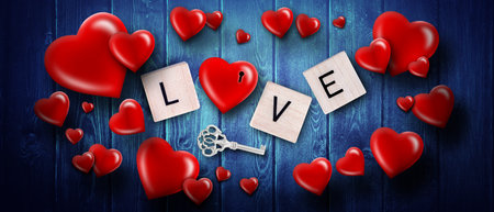 Valentine's Day background. Concept of human emotions, love, relations and romantic holidaysの写真素材