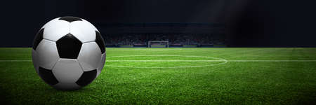 Football stadium, shiny lights, view from field. Soccer conceptの写真素材