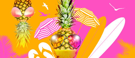Tropical summer vacation concept with funny pineapple.