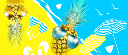 Tropical summer vacation concept with funny pineapple.の写真素材