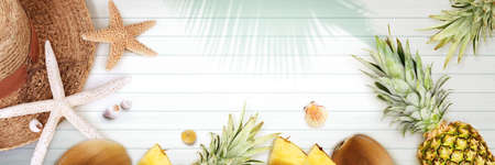 Tropical summer vacation concept with beach accessories.の写真素材