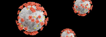 Microscopic view of influenza virus cells. 3D medical illustrationの写真素材