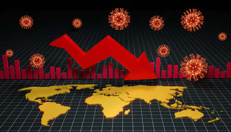 World economy and corona virus concept. The impact of coronavirus on the world. 3d illustrationの写真素材
