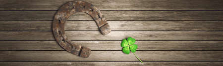 Horseshoe and concept of luck. St. Patricks Day card. 3d illustrationの写真素材